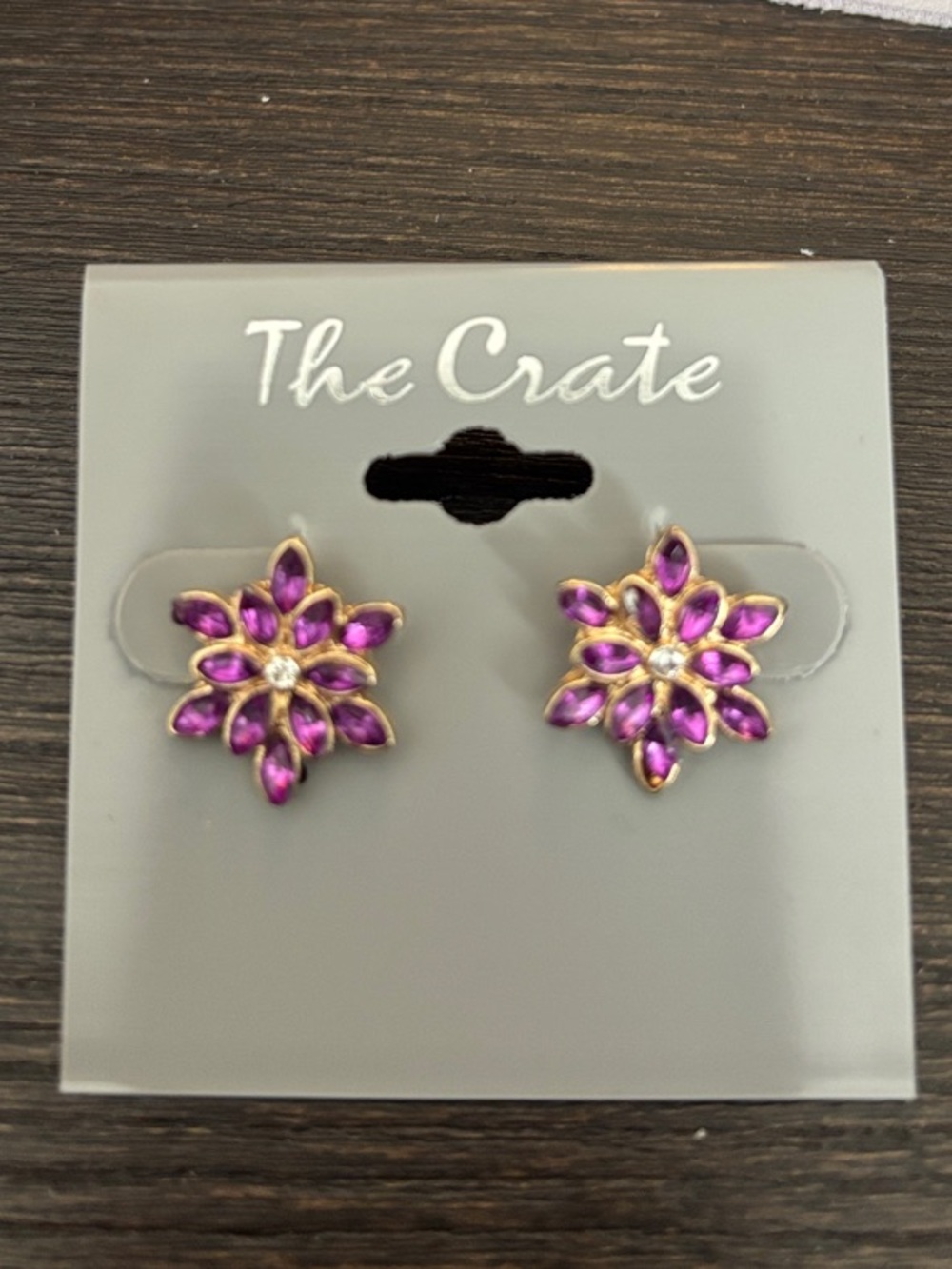 Purple Floral Crystal Stud Earrings - Gold-Tone Accents